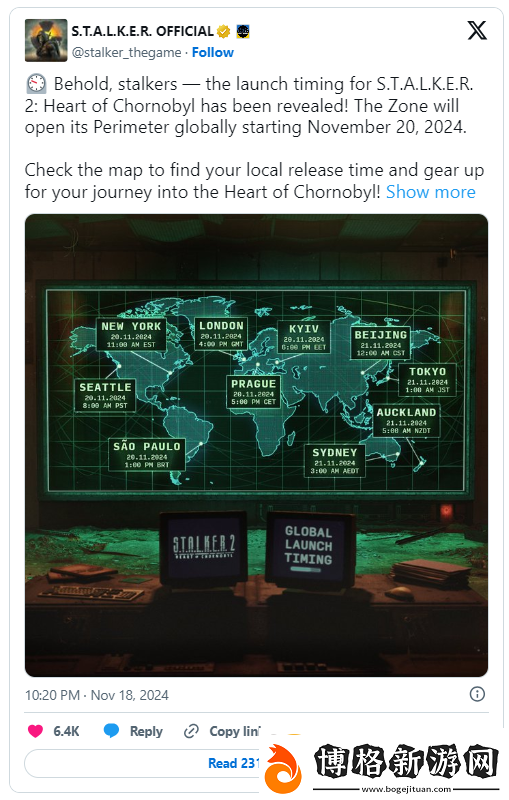 潛行者2：切爾諾貝利之心全球發售時間公布：中國11月21日中午解鎖！